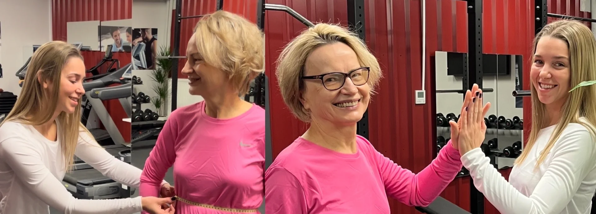 Trener wykonuje pomiary obwodów taśmą w studio Body Movement Mokotów